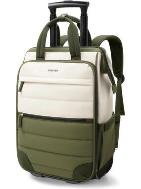 Stylish Rolling Puffer Backpack for Women, Wheeled Laptop Bag, Travel Carry-On